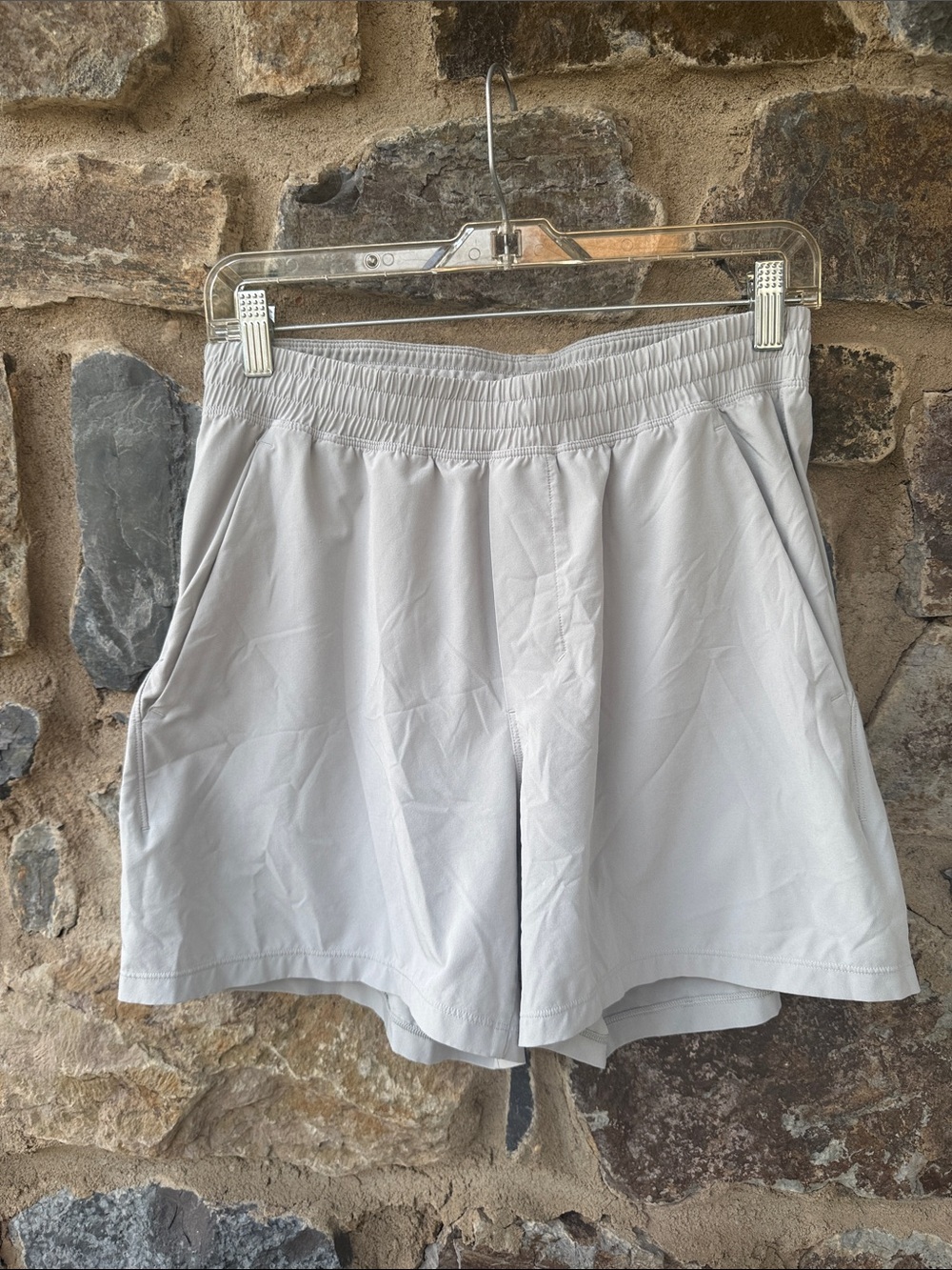 Lululemon Athletica Pace Breaker Linerless Shorts in Light Gray Size Medium